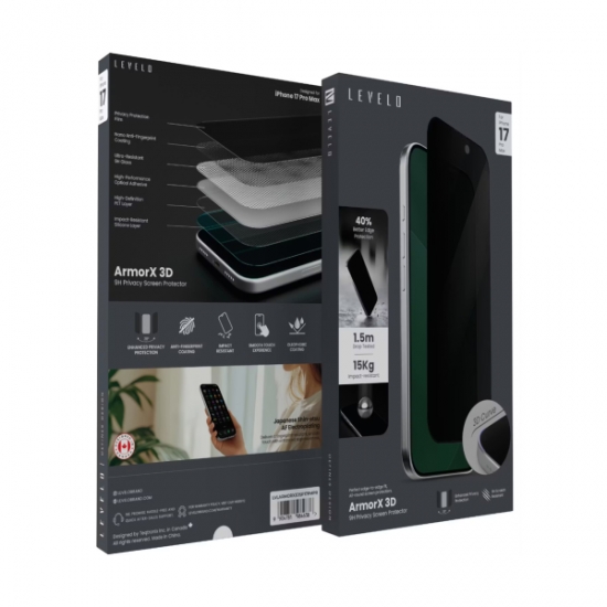 Levelo ArmorX 3D 9H Screen Protector Glass For iPhone 17 Pro Max Privacy — 2