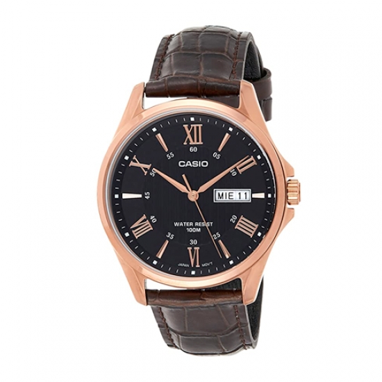 Casio Men Leather Face 3 Hand+Calendar MTP-1384L-1A2VDF