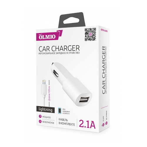 Car charger OLMIO USB 2.1 A+Lightning 038704 — 2