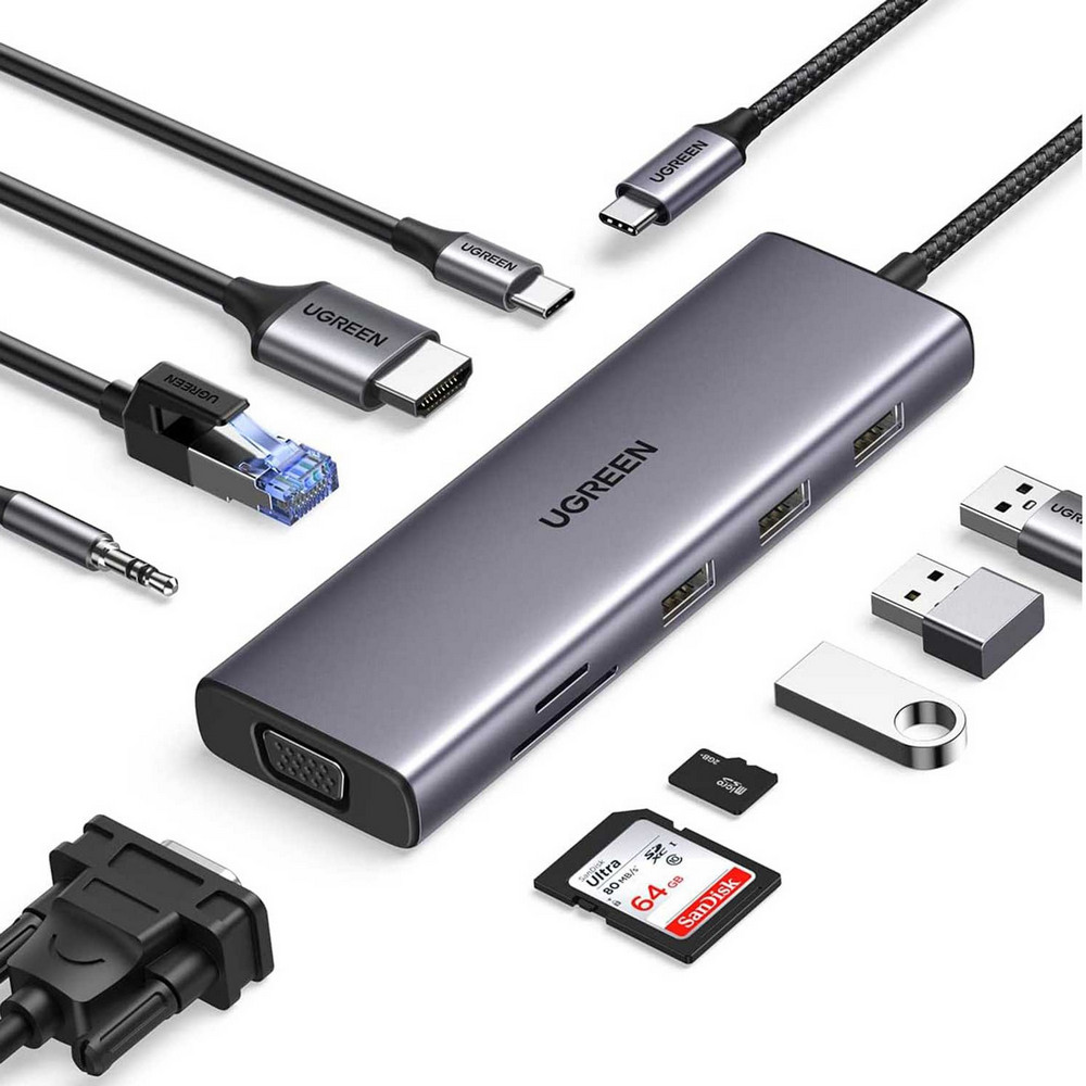 UGREEN USB-C Multiport Hub with LAN 15601 USB 3.0 Type-C to HDMI & VGA Adapter and Multiport Hub with PD LAN