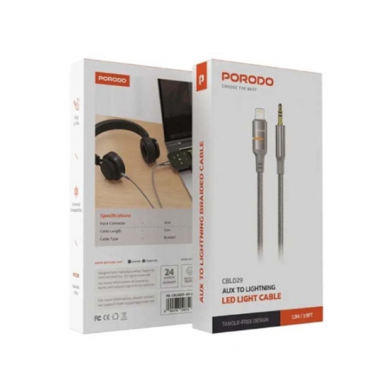 Porodo USB2.0 Lightning to 3.5mm Braided Audio Cable — 2