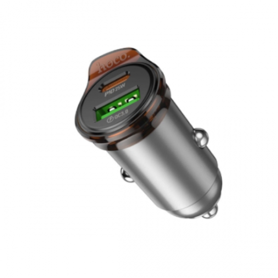 Hoco NZ16A Rigorous Dual Port PD25W+QC3.0 Car Charger Metal 43W — 3