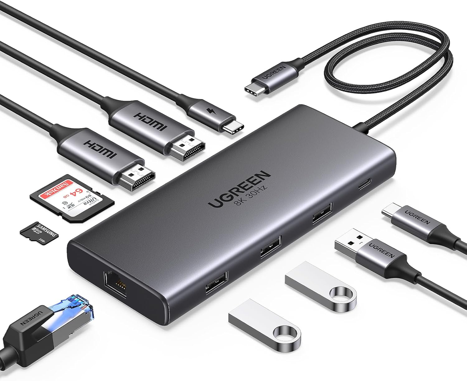 UGREEN Revodok Pro 210 15534 10 in one Universal Docking Station USB Type-C Adapter and Multiport HUB with PD LAN Card reader