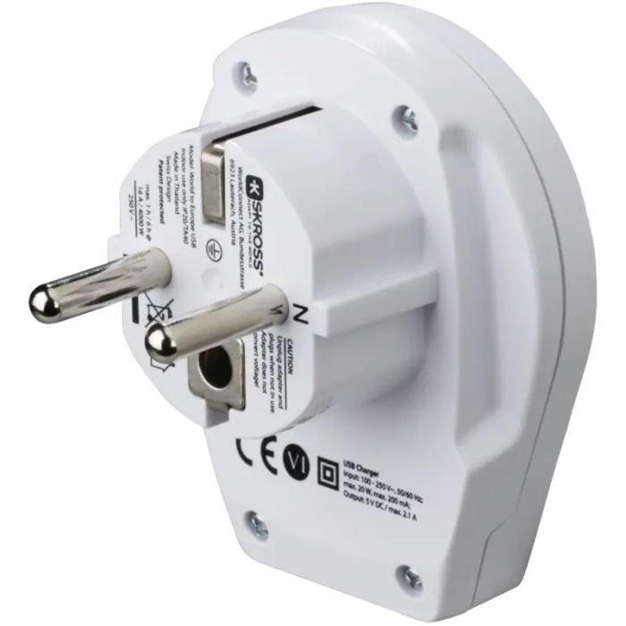 World to Europe USB Travel Adapter for 2- and 3-Pin Devices 1 x USB 223475 — 2