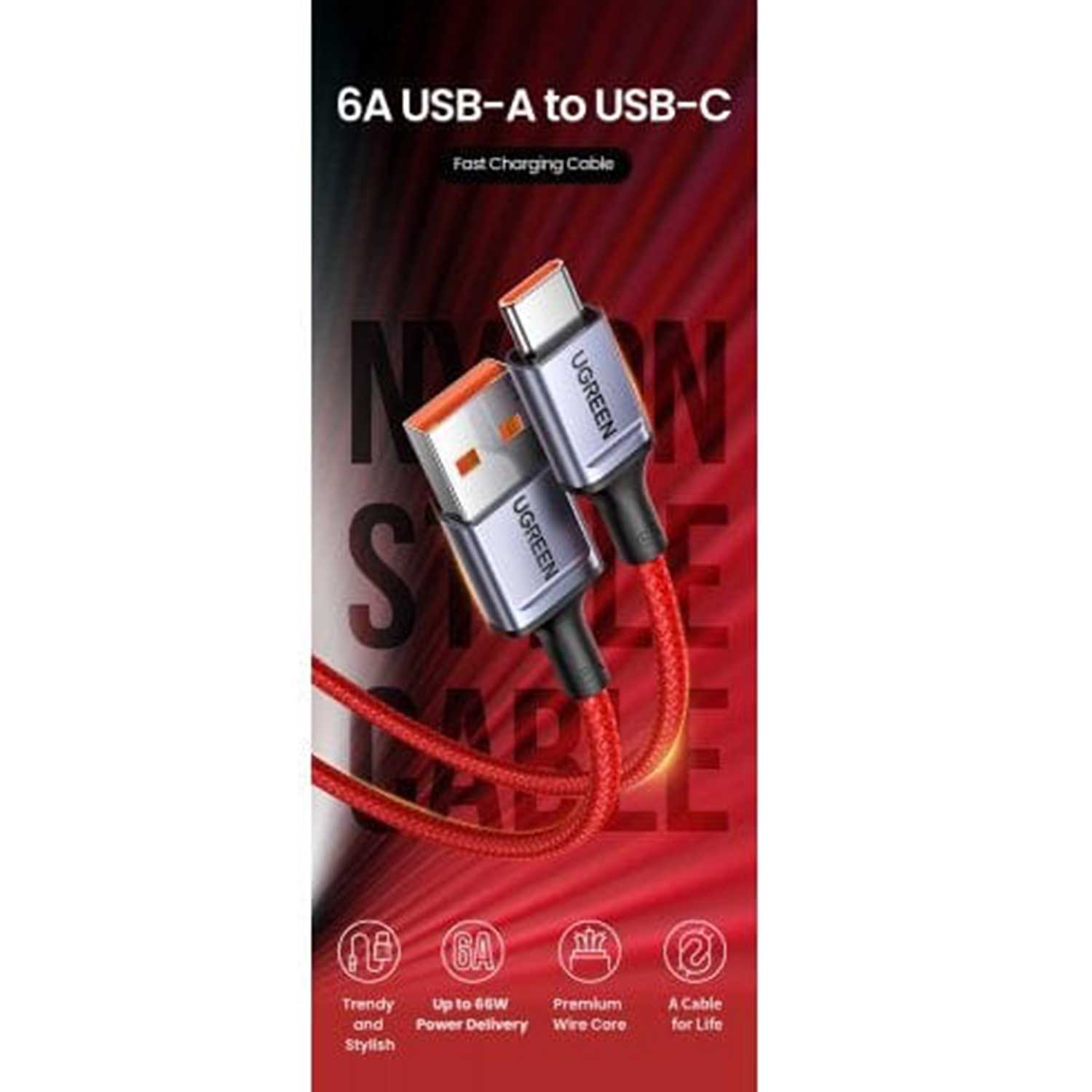 Cable UGREEN USB-A to USB-C 6A 100W Braided 20527B — 4