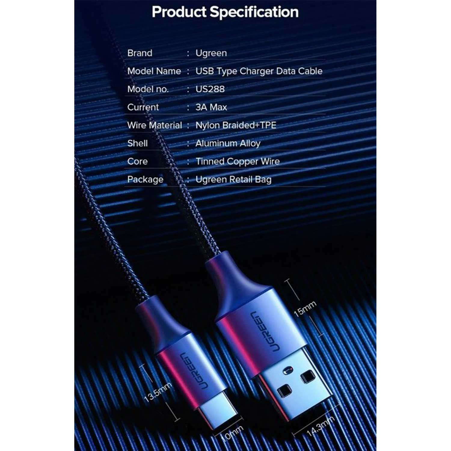 UGREEN USB-A to USB-C cable, fast charging, 3A Max 60125 — 7
