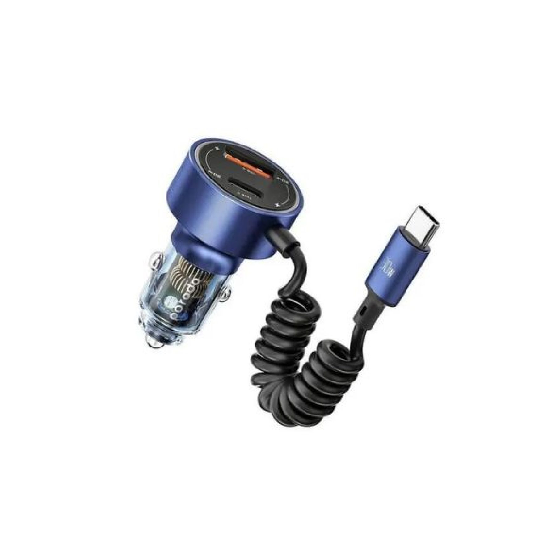 Car Charger Porodo Transparent Dual Port with Type-C Cable 60W