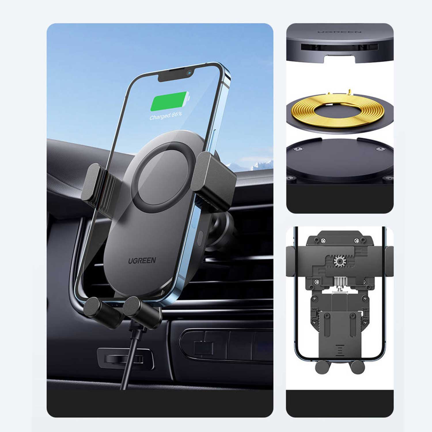 Car adapter UGREEN WIRELESS CAR CHARGER BK 40118 15W — 3