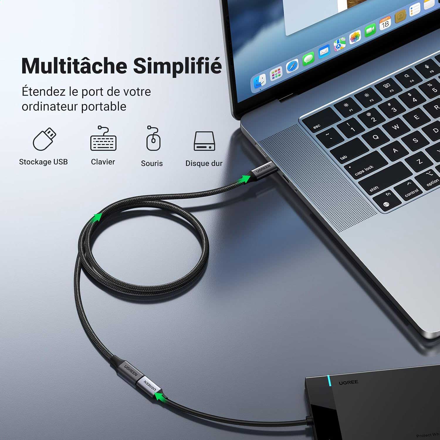 Cable UGREEN USB-C 3.2 Gen2 to USB-C Extension 100W 4K60Hz Video Braided 45191 — 3