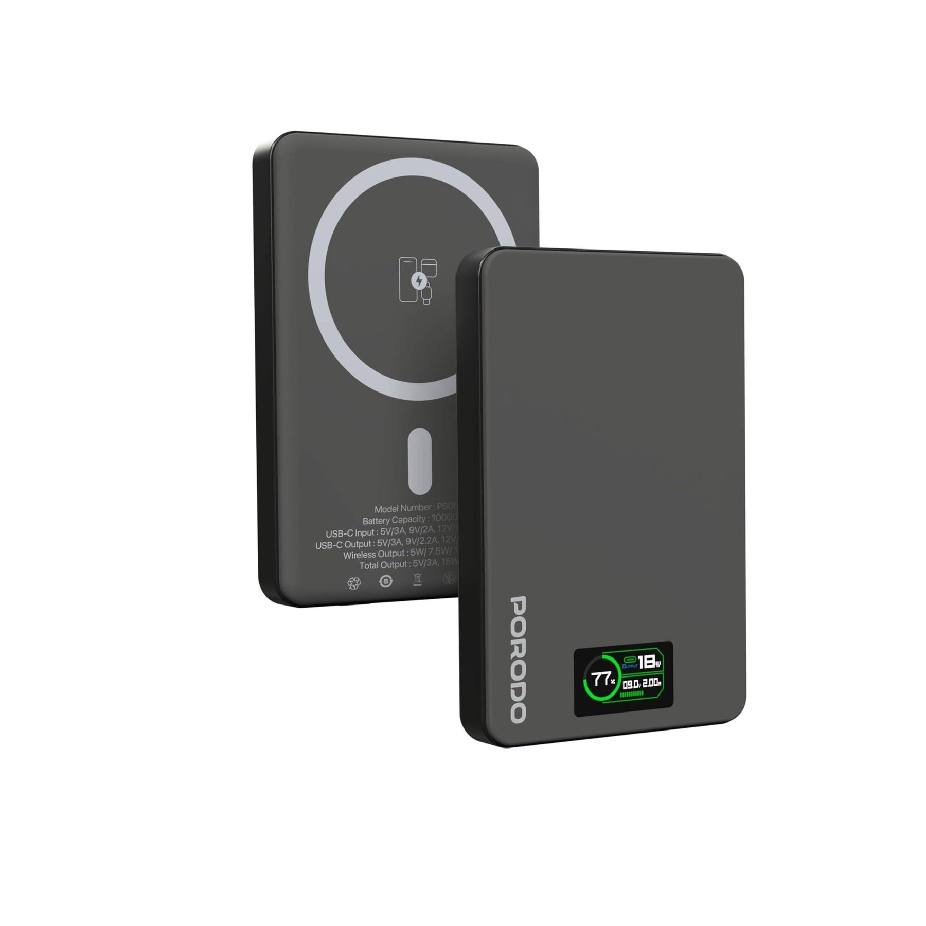 Power Bank Porodo Magsafe 10000mAh Real-Time Voltage Display