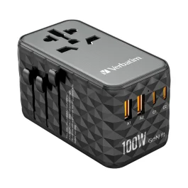 Universal Adapter Verbatim GaN3 UTA-06 Plug with USB-C PD & USB-A QC ports — 2