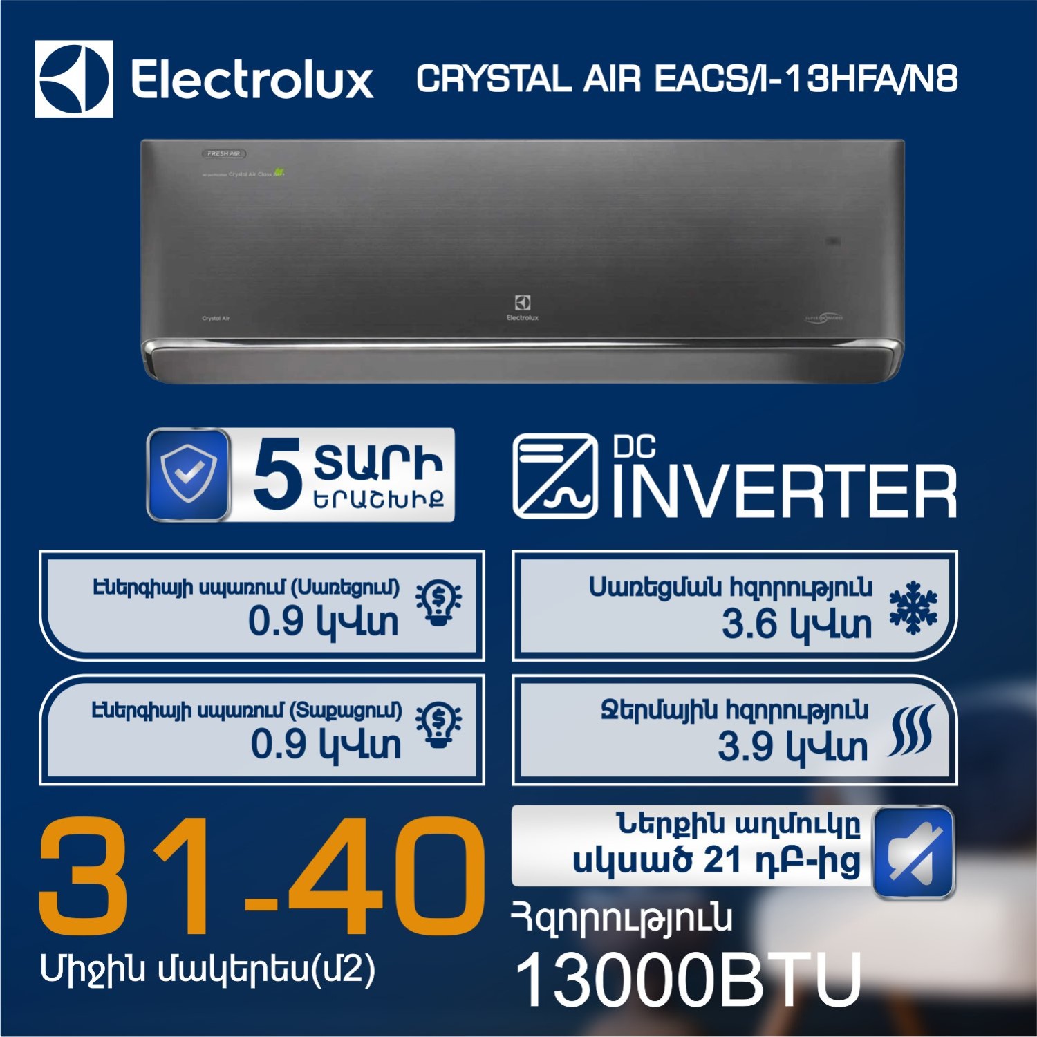 Air conditioner ELECTROLUX CRYSTAL AIR EACS I-13HFA N8 — 2