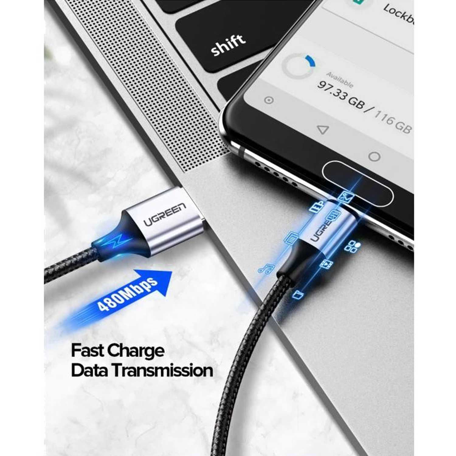 UGREEN USB-A to USB-C cable, fast charging, 3A Max 60125 — 5