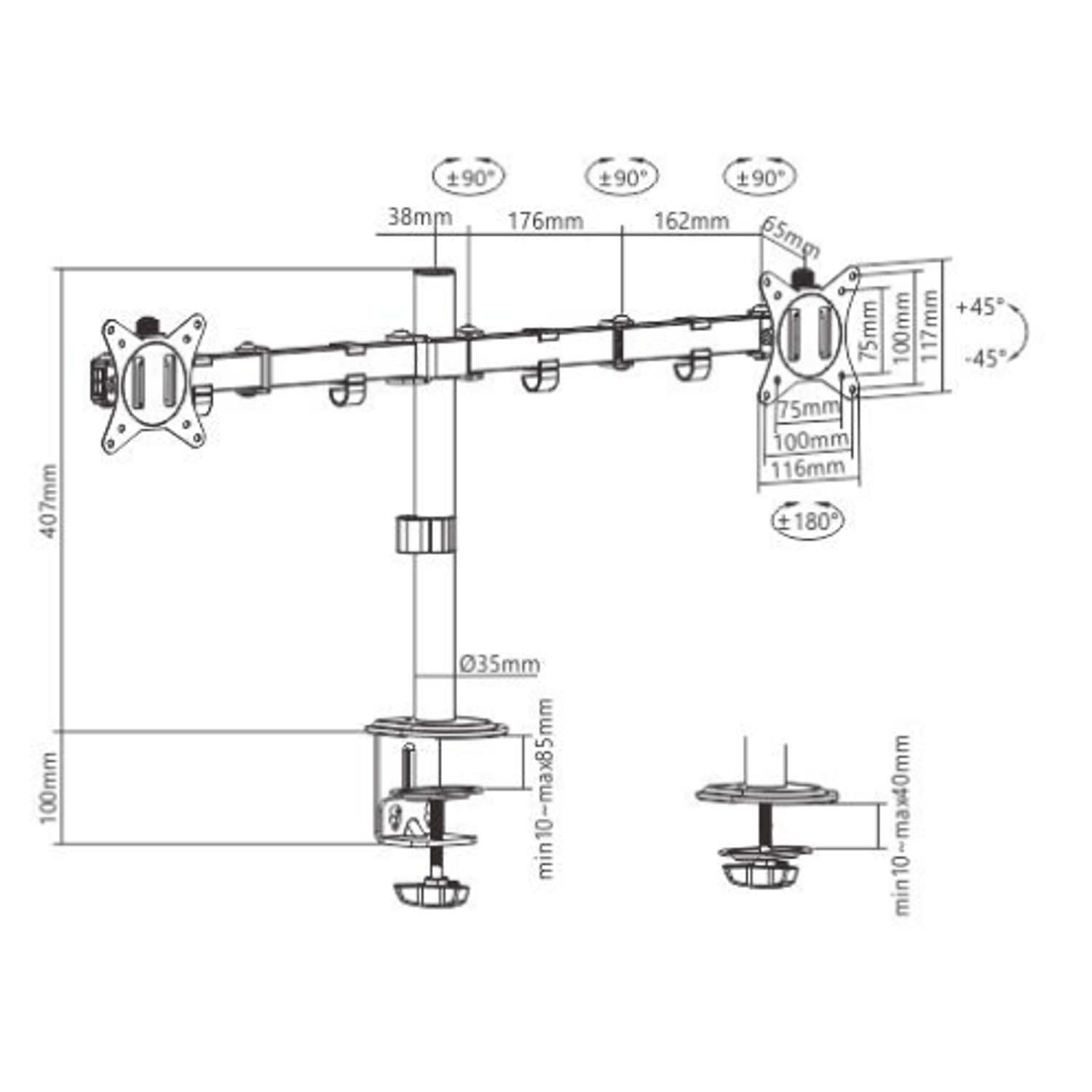 Gembird MA-D2-01 Two Monitor VESA Arm stand for 1-2 monitors — 2