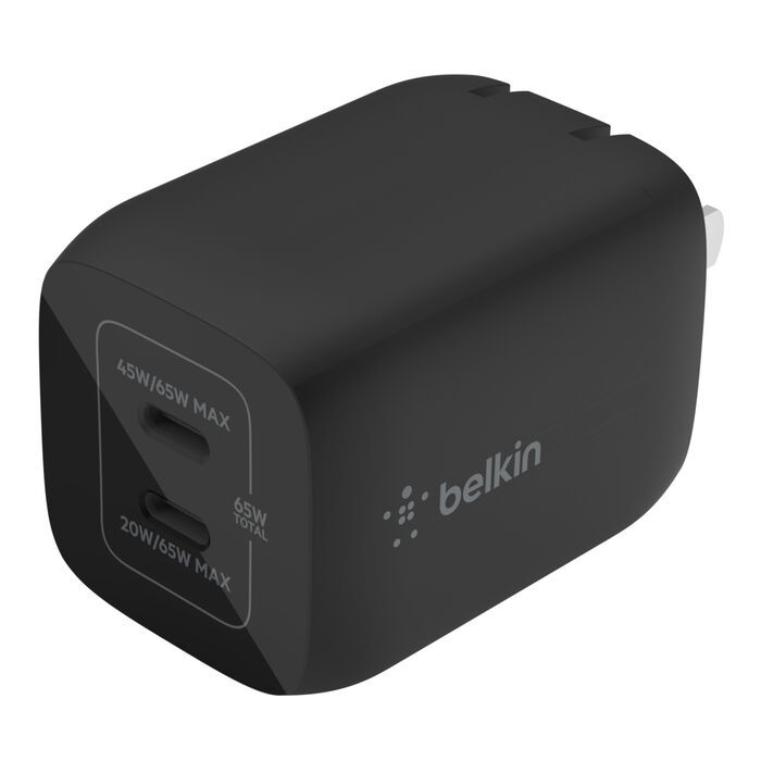 Belkin Dual USB-C PD GaN Fast Charger WCH013VFBK 65W — 2
