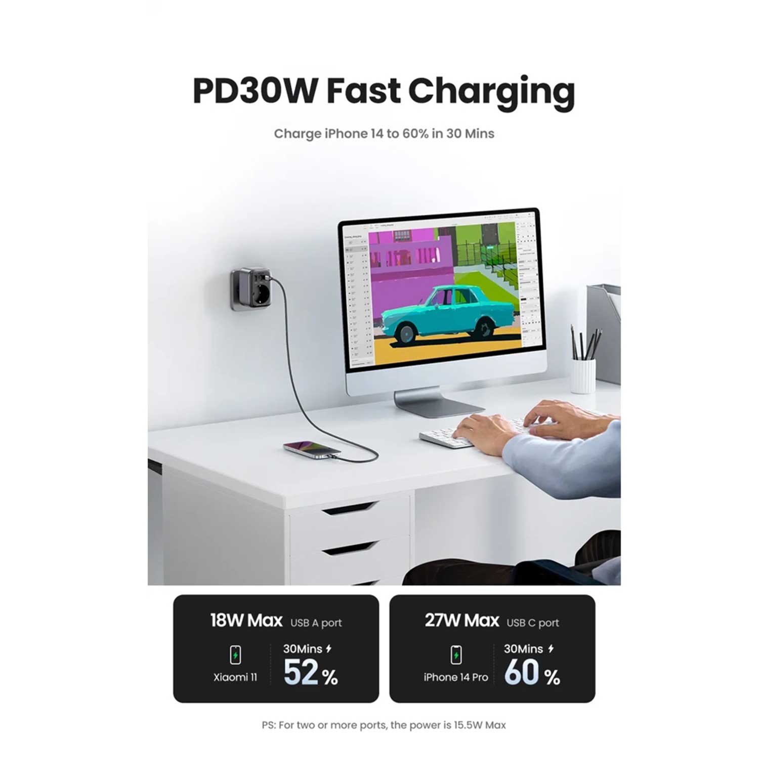 Power adapter UGREEN CD314 Nexode GaN Fast Charging PD BK 15289 30W — 4
