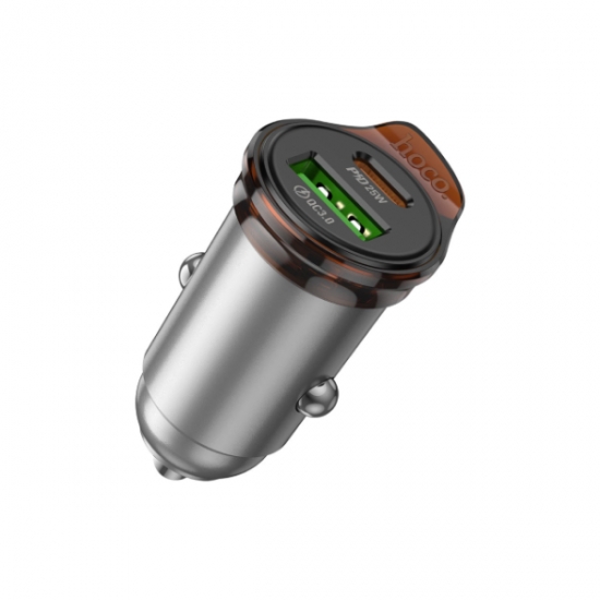 Hoco NZ16A Rigorous Dual Port PD25W+QC3.0 Car Charger Metal 43W