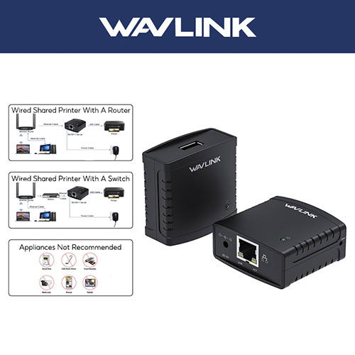 Wavlink USB2.0 Network 10 ps LPR Print Server — 3