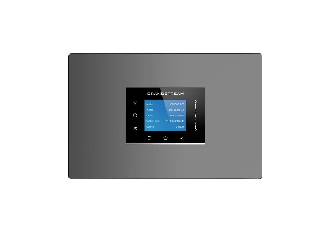 Audio-only phone system Grandstream UCM6300A with 50 ATE lines, 50 concurrent calls, 250 IP phones, 320x240 touchscreen display, Asterisk 16 OS — 2