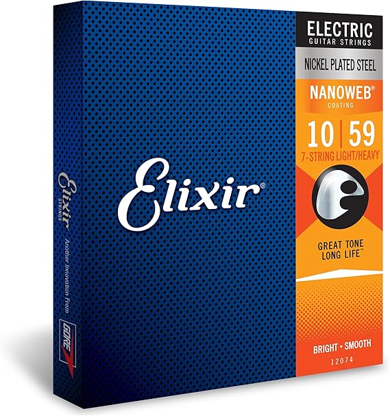 Elixir 12074 electric Nickel Plated Steel With Nanoweb Coating 7 String Light Heavy 010-059 — 2