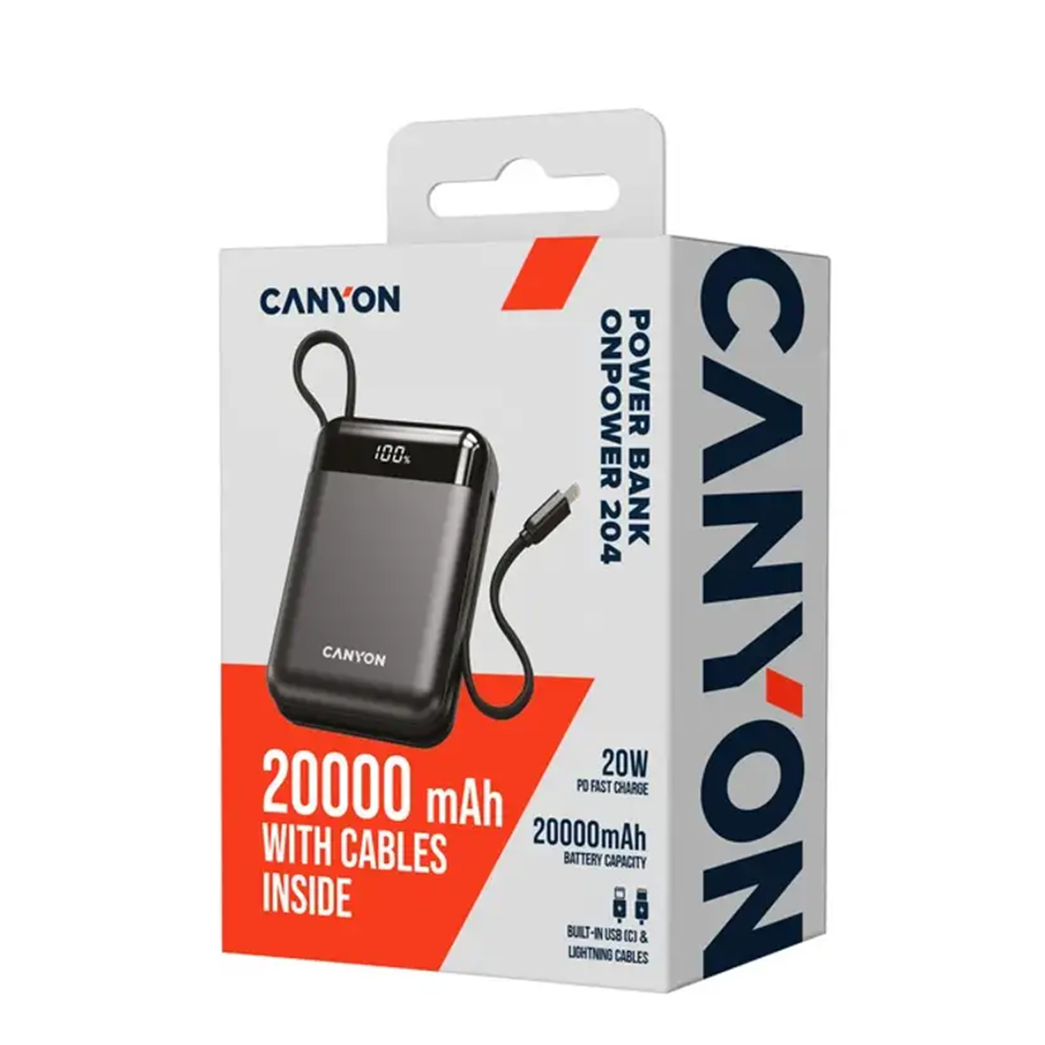 Power bank Canyon OnPower 204 20000mAh Bulit-in Cable PD 20W CNS-CPB204B — 4