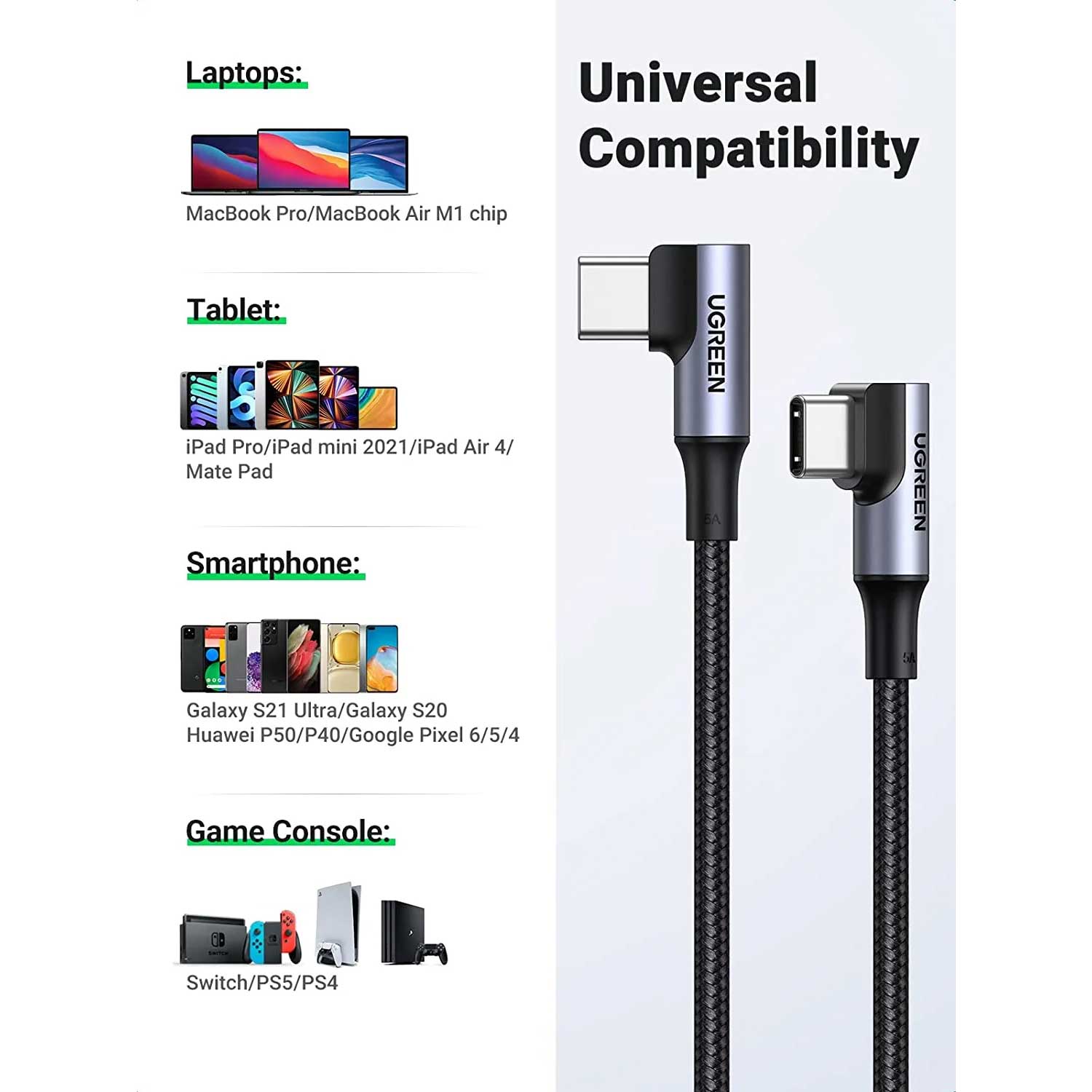Cable UGREEN US335 100W USB-C Angled 70696 — 7