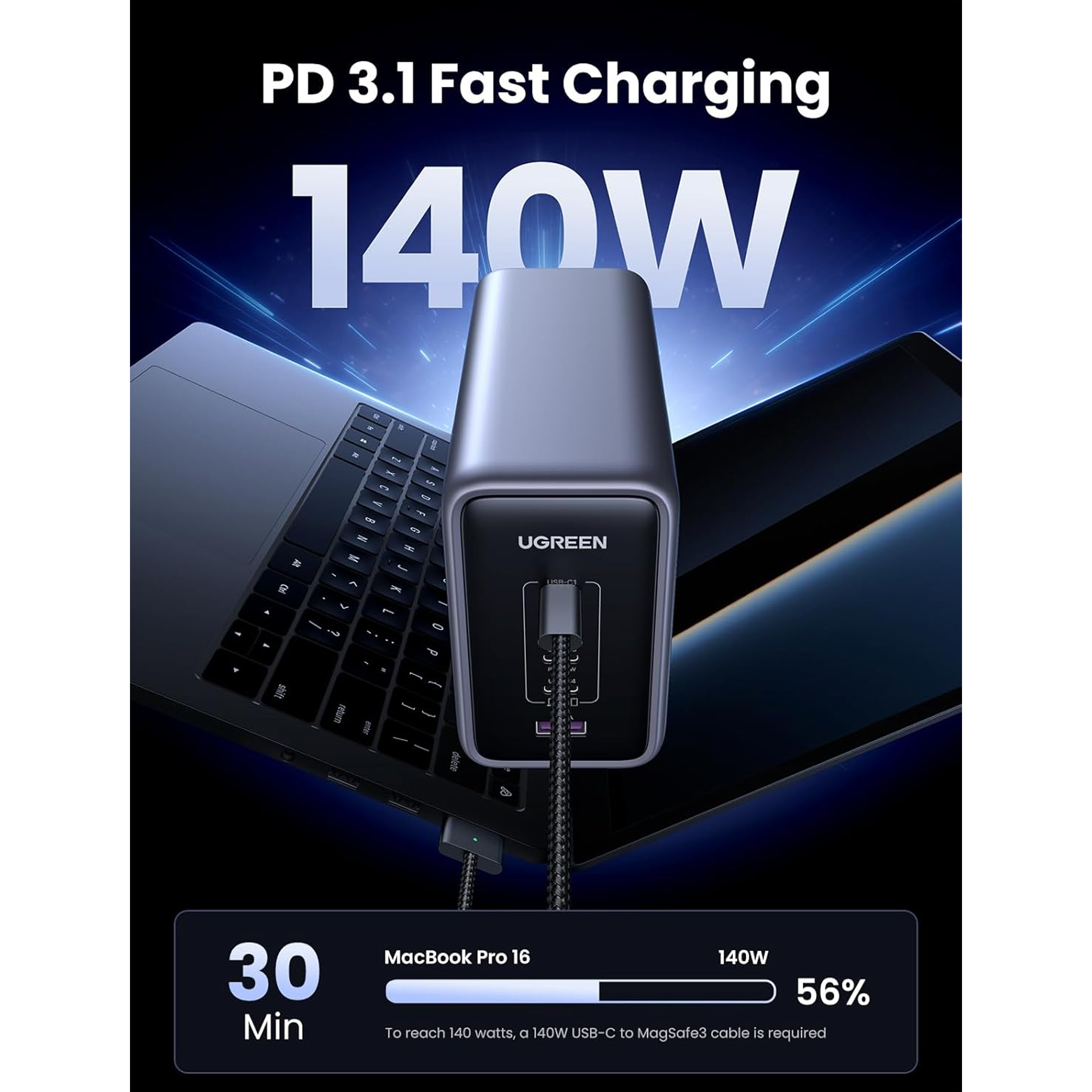 UGREEN Nexode Gan Charger EU 90903B 220V to 4 USB-C and one USB-A 5V 300Wt PD3.1 Charger 300W — 3