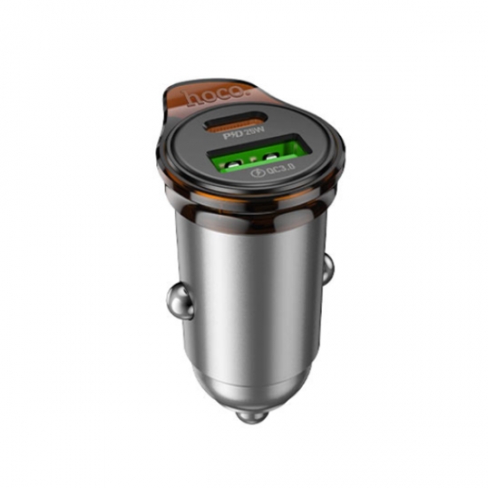 Hoco NZ16A Rigorous Dual Port PD25W+QC3.0 Car Charger Metal 43W — 4