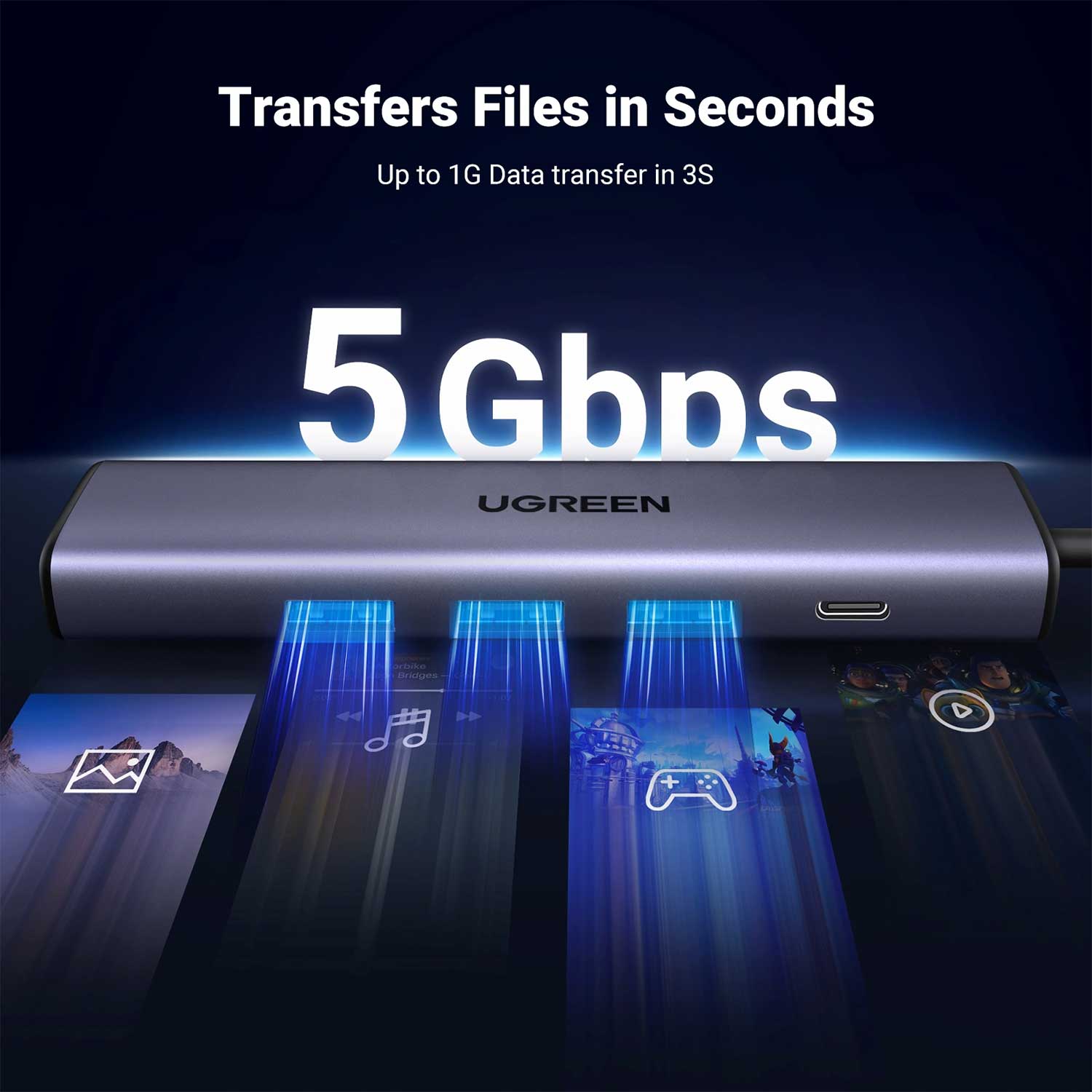 USB hub UGREEN 3 Port USB 3.0+1 RJ45+PD SL 60554 — 5