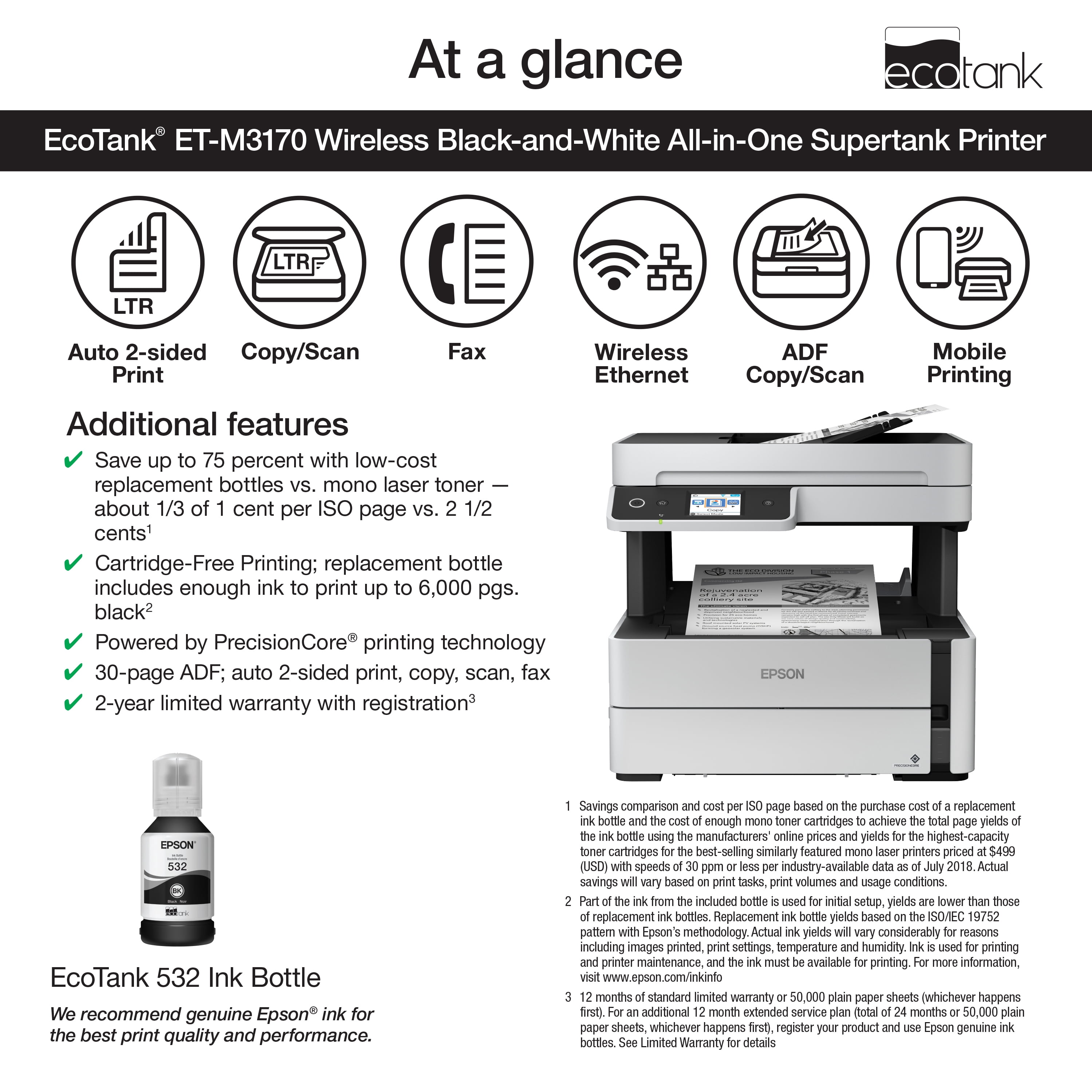 Epson EcoTank M3170 InkJet A4 Monochrome Multifunctional Printer — 3