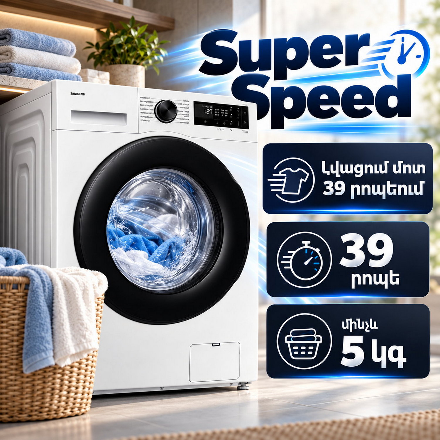 Washing machine Samsung WW90DG5U34AELP 9 kg — 9