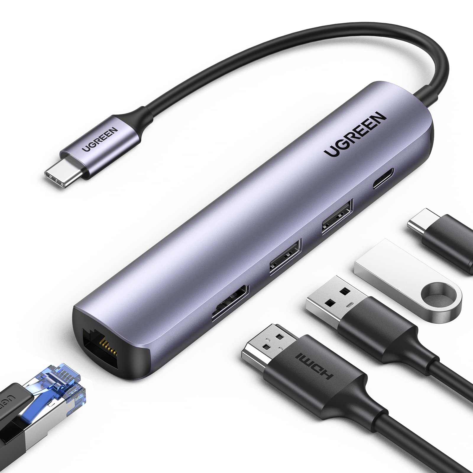 UGREEN USB-C Multiport HUB with LAN 45000 USB 3.0 Type-C to HDMI Adapter and Multiport HUB with PD LAN