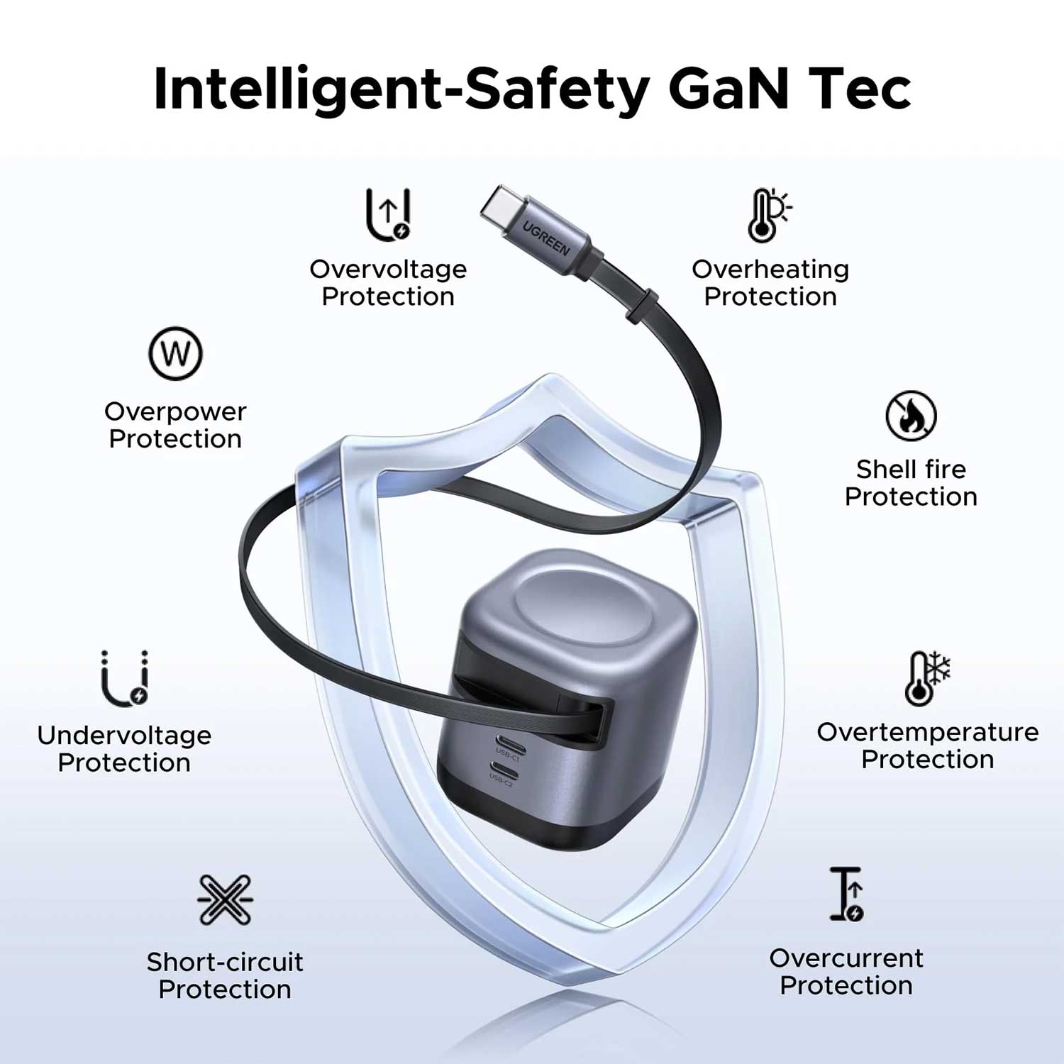 Power adapter UGREEN GaN Fast Charger with Retractable 65822 45W — 3