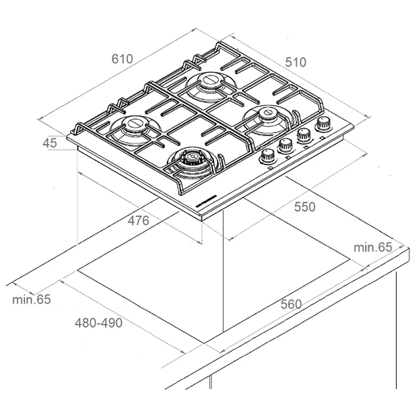 Built-in gas hob Kuppersberg FG 63 W — 2