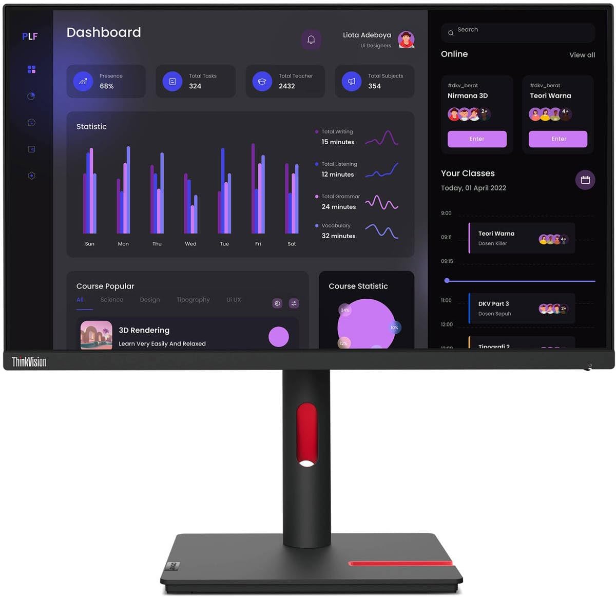 Think Vision T27i-30 63A4MAT1EU WLED IPS monitor 27 4mc Full HD 90° rotate height adjust stand — 4