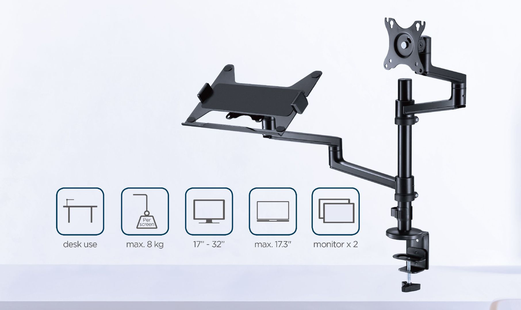 Gembird MA-DA-04 One Monitor+ Laptop VESA Arm stand for 1 monitor laptop — 2