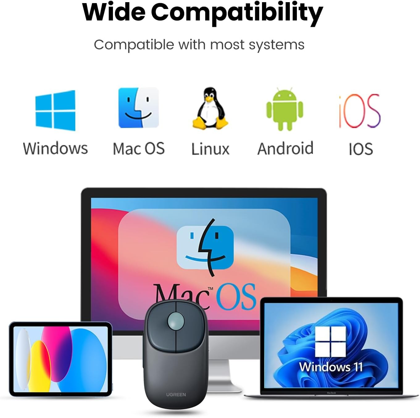 UGREEN Rechargeable Dual Mode Wireless Mouse Bluetooth 5.0 3.0 & High-Precision Light 4000 DPI Multi-Device Compatibility 90538 — 4