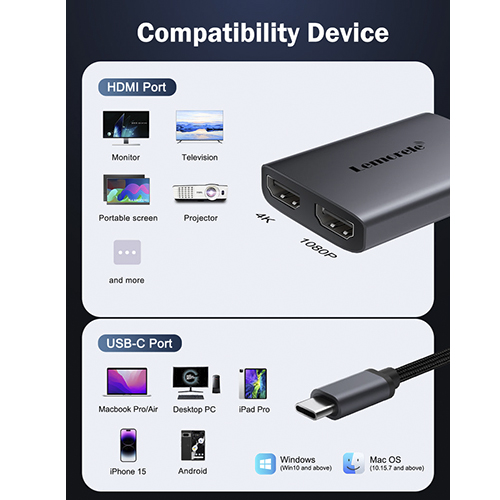 Lemorele USB-A to USB-C to Dual HDMI Display adapter — 2