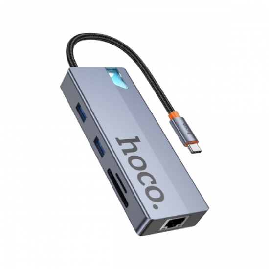 Hoco HB52 8-in-1 multi HDTV+RJ45+SD TF+PD+Type-C3.0+USB3.0-2 Adapter Deep — 2