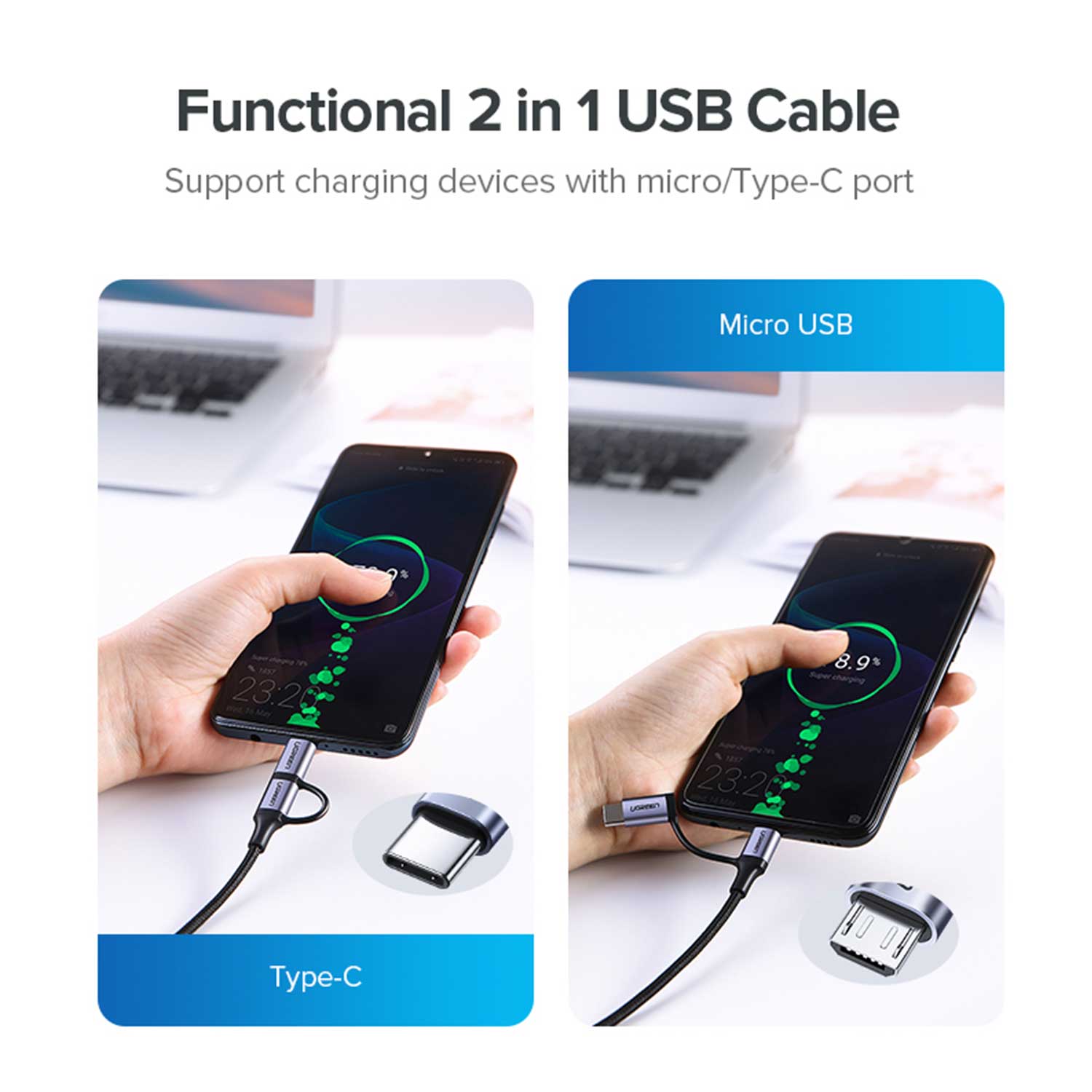 Cable UGREEN USB-A to Micro+USB-C 30875 — 6