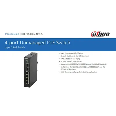Network switch Dahua DH-PFS3206-4P-96 4 port PoE 2 port SFP