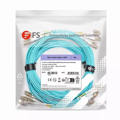 Fiber cable FS.COM 3m 10ft LC UPC to LC UPC Duplex OM3 Multimode PVC OFNR 2.0mm