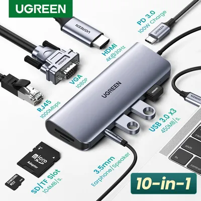 UGREEN USB-A to USB-C Multiport HUB with LAN 45520 USB 3.0 USB-C to HDMI & VGA Adapter and Multiport HUB with PD LAN