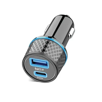 Car Charger Porodo Dual Port QC3.0 PD with Type-C to Lightning Cable 22.5W