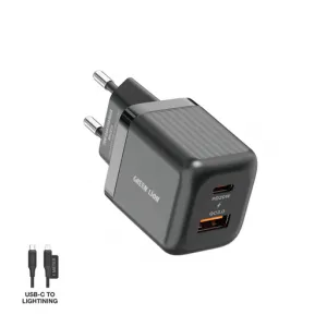 Lion Ultra Compact GaN Wall Charger 2 Port EU Pin PD20W QC3.0 with Type-C to Lightining Cable