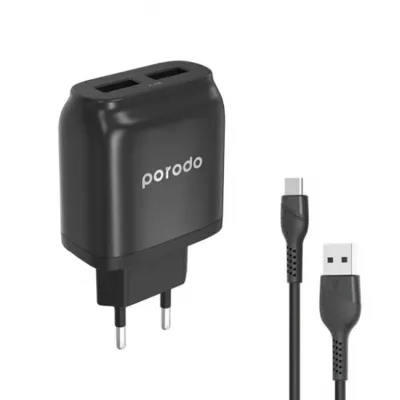 Charger Porodo Dual Port 2.4A with PVC Type=C cable