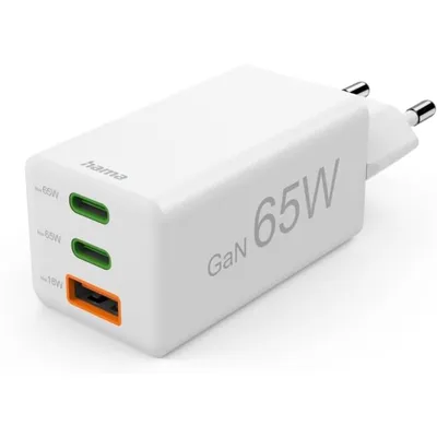 Fast charger Hama 2x USB-C 1x USB-A Mini Charger PD 201996 65W