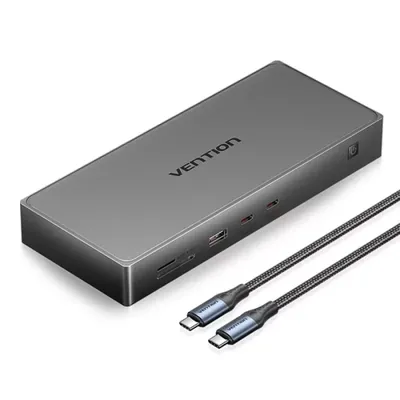 Vention Docking Station USB-C to DP+HDMI USB-C+HDMI USB 3.2 C*2 USB 3.2 A RJ45 SD TF PD DisplayLink TPWH0