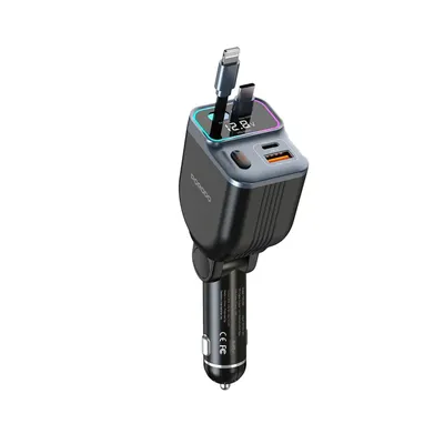 Car Charger Porodo Dual Retractable USB-C and Lightning Cable 65W