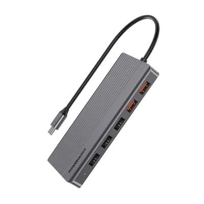 Adapter Powerology 12in1 USB-C Hub HDMI Type-C PD Ethernet VGA USB SD MicroSD 3.5AUX 100W